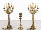 pair of antique brass candelabs with candelabs and candles