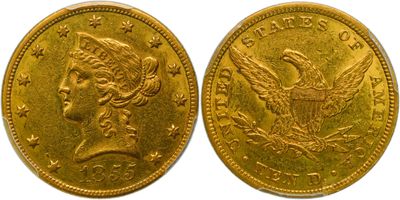 a gold coin with the head of a woman on it