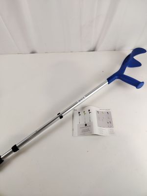 a blue plastic handle and a blue plastic handle on a white surface