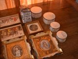 a table with a lot of old pictures on it