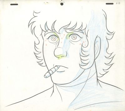 dessin représentant un homme avec une cigarette à la bouche et une cigarette à la bouche