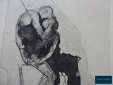drawing of a man sitting on a chair with his arms crossed