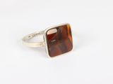 a silver ring with a tiger ' s eye stone in it