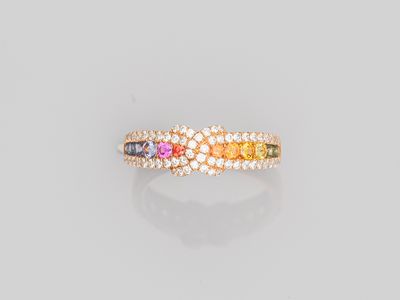 a multicolored sapphire and diamond ring