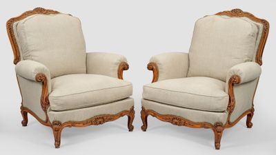 pair of french louis xv style armchairs