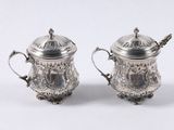 pair of silverplated sugar and pepper shakers