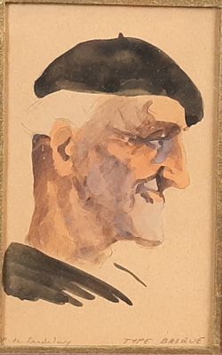 painting of a man with a beret on his head in a gold frame