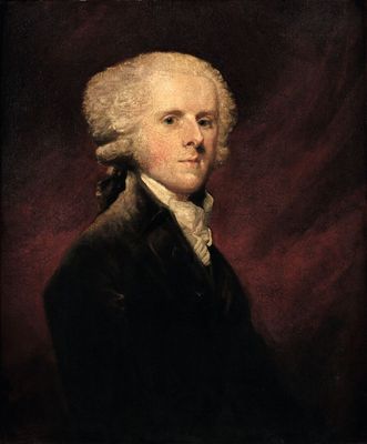 a painting of a man with white hair and a black jacket
