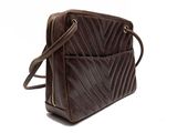 brown leather cross body bag with zipper and shoulder strap