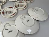many plates that are sitting on a table