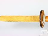 an image of a sword with a wooden handle on a white background
