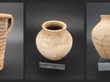 quatre vues différentes d'un vase en argile percé de trous