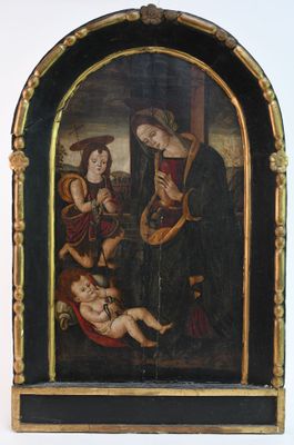 an image of a painting of a woman holding a baby in her lap