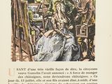 an old book with a picture of a man and a woman sitting on a chair