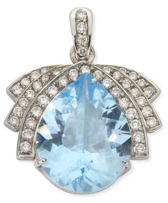 an aqua blue topazne and diamond pendant