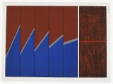 an image of a red and blue painting on a white wall
