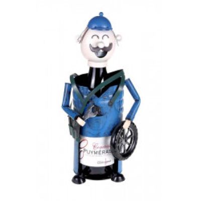 une figurine représentant un homme tenant un vélo à la main