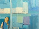 un tableau représentant une personne assise à une table