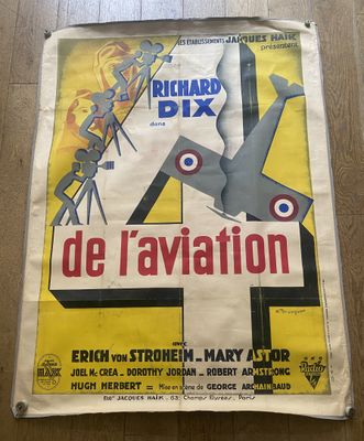 affiche de cinéma française représentant un avion survolant une ville
