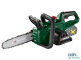 a green and black chainsaw on a white background