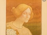 painting of a woman with a flower in her hair and a butterfly above her head