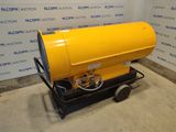 an image of a yellow barrel heater sitting on top of a cart