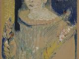 une image représentant un tableau où l'on voit une femme portant un chapeau et tenant une fleur