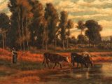 un tableau représentant deux vaches dans un champ