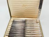 silverware in a case with a knife and other knives in it