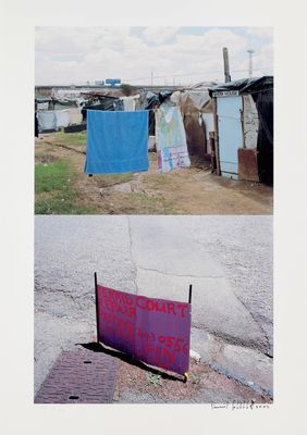 two pictures of a sign on the side of the road
