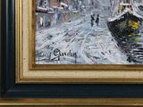 a picture of a painting of a boat on the water