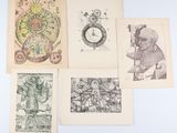 plusieurs dessins représentant divers types d'œuvres d'art sur une surface blanche