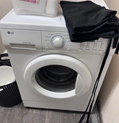 a washer and dryer in the corner of a room