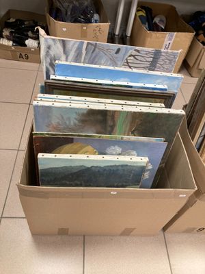beaucoup de livres dans un carton posé par terre