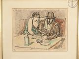 drawing of a man and a woman sitting at a table