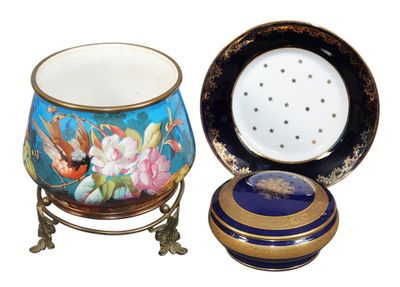 two bowls and a bowl on a stand on a white background