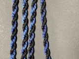 a blue and black rope with a tassel hanging from it