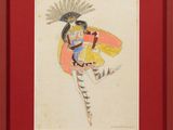 an image of a drawing of a woman with a fan on her head