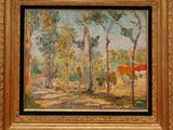 une image d'une peinture représentant une maison dans un bois