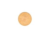 a close up of a gold coin on a white background