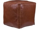 un pouf en cuir marron avec des surpiqûres sur les côtés