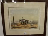 tableau représentant une course de chevaux, avec un homme à cheval et un autre homme à cheval