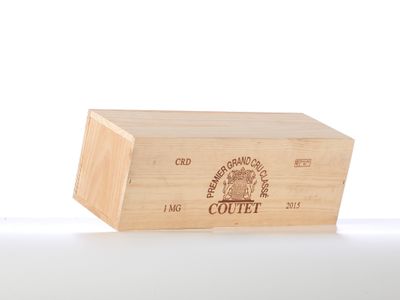 a wooden box that has a label on it