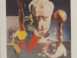 a picture of a painting of a man holding a basketball and a ball