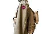 the back view of a military jacket with a hat on it