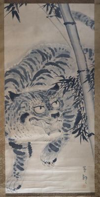 painting of a tiger and bamboo tree in a chinese style