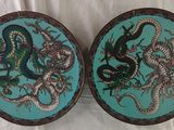 pair of chinese cloisons of dragon and dragon on turquoise background