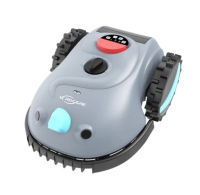 an image of a robotic lawn mower on a white background