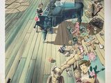 an image of a painting of a man playing a piano in a room full of people