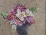 a painting of flowers in a vase on a table